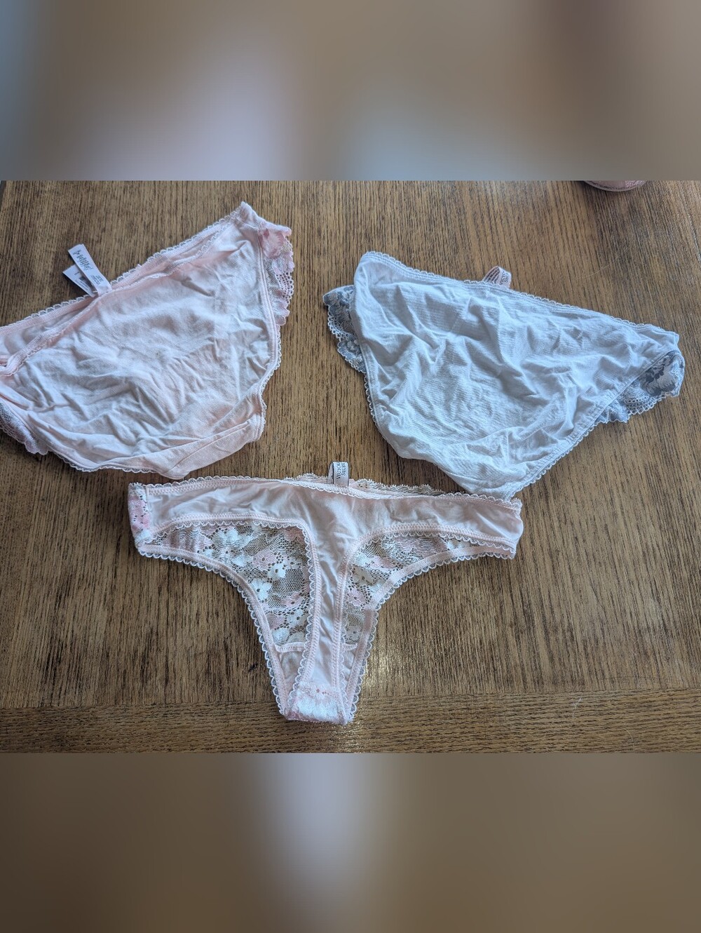 Victoria's Secret Lace Cotton Panty Trio in Pink & White - Picture 3 of 8